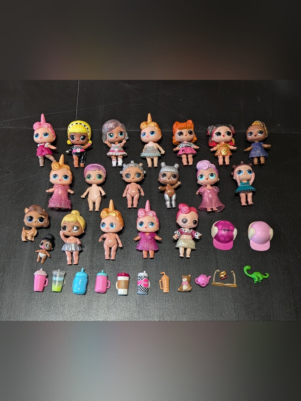 L.O.L. Surprise! Doll Lot of 18 Dolls, Pet, Accessories, Clothes & Drink Bottles